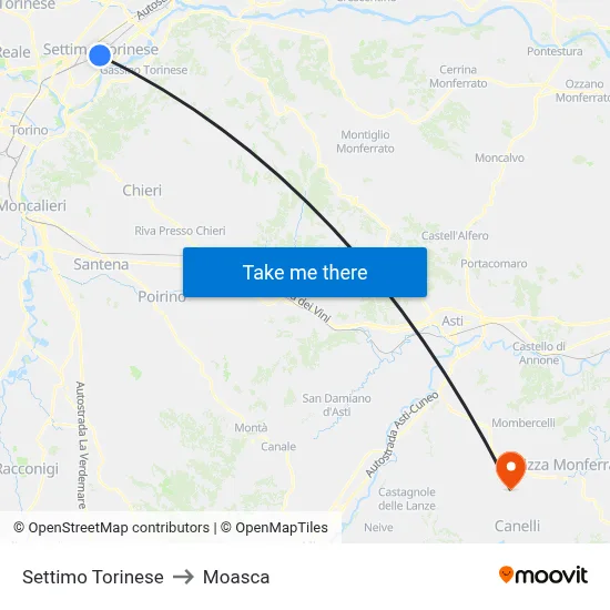 Settimo Torinese to Moasca map