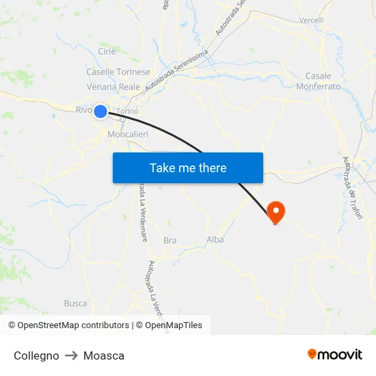 Collegno to Moasca map