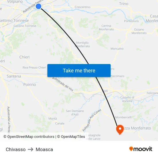 Chivasso to Moasca map