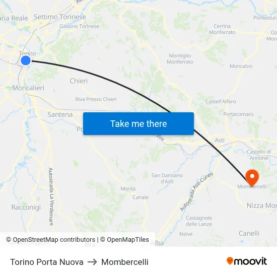 Turin Porta Nuova to Mombercelli map