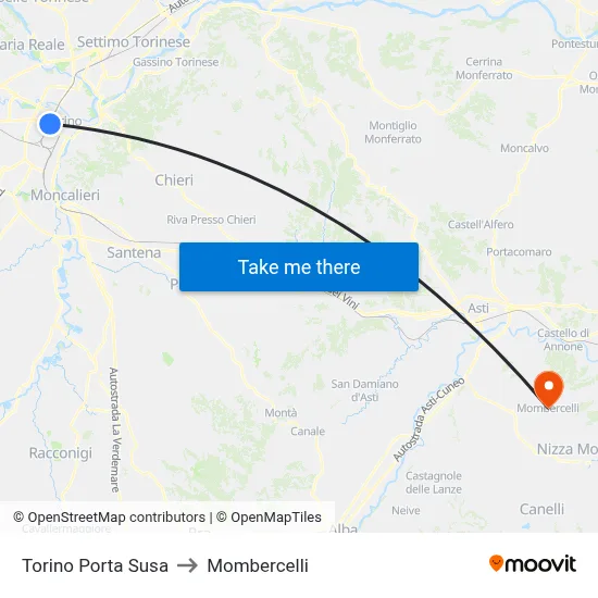 Turin Porta Susa to Mombercelli map