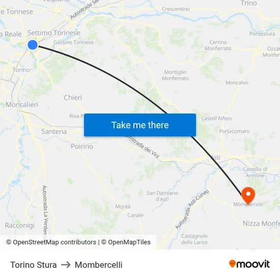 Turin Stura to Mombercelli map