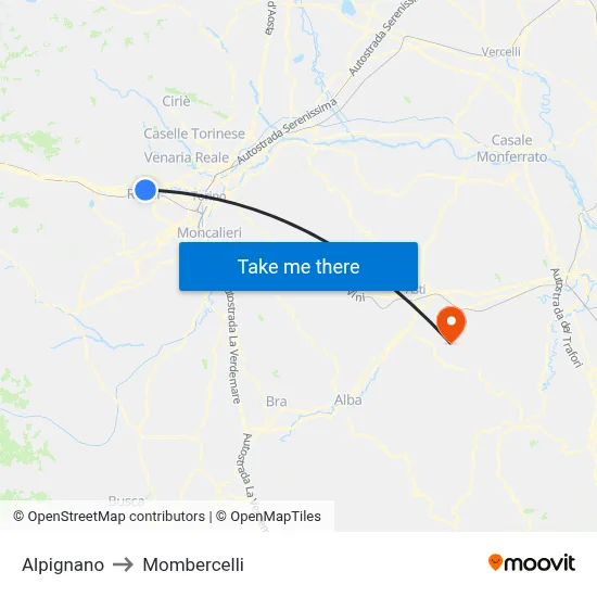 Alpignano to Mombercelli map