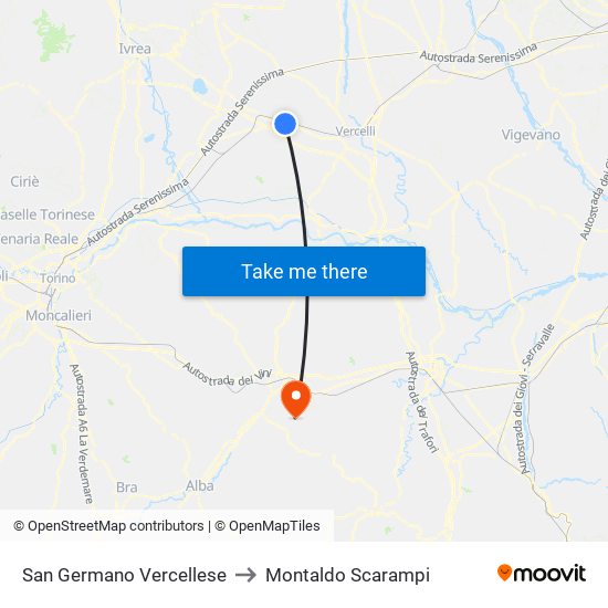 San Germano Vercellese to Montaldo Scarampi map