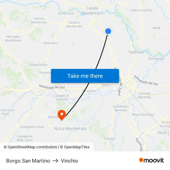 San Martino Borough to Vinchio map