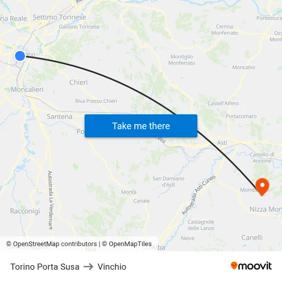 Turin Porta Susa to Vinchio map