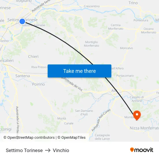 Settimo Torinese to Vinchio map