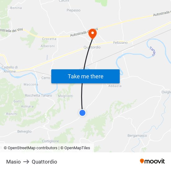 Masio to Quattordio map