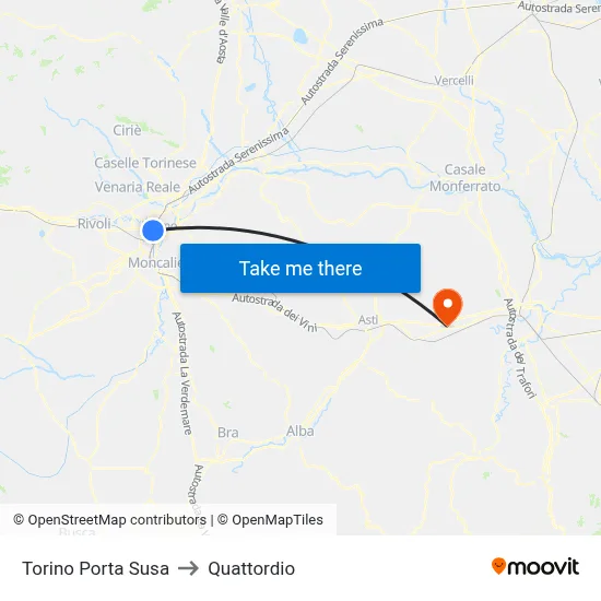 Turin Porta Susa to Quattordio map