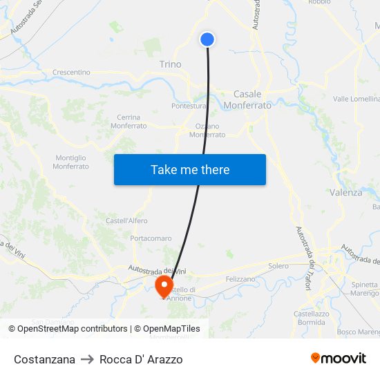 Costanzana to Rocca D' Arazzo map