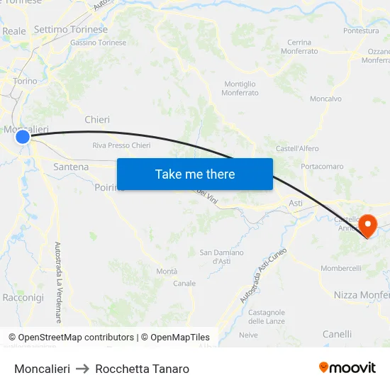 Moncalieri to Rocchetta Tanaro map