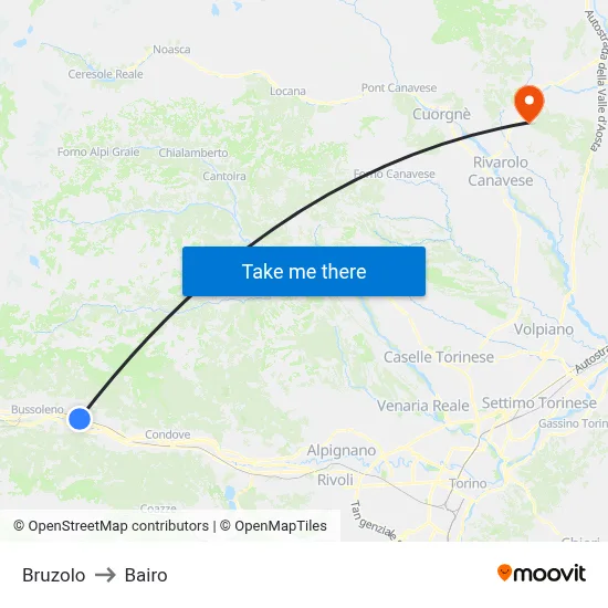 Bruzolo to Bairo map