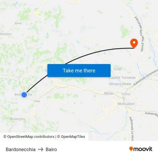 Bardonecchia to Bairo map