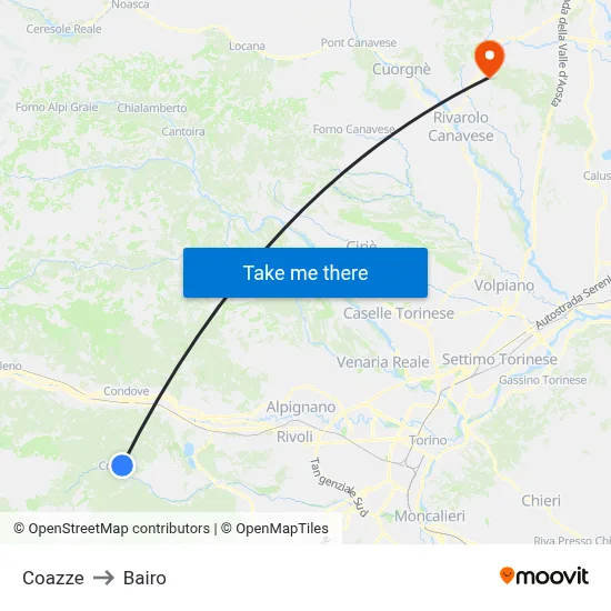 Coazze to Bairo map