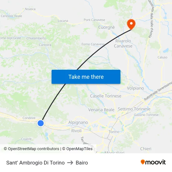 Sant'Ambrogio di Torino to Bairo map