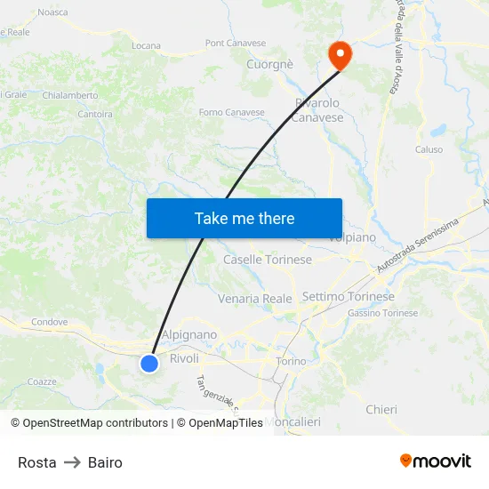 Rosta to Bairo map