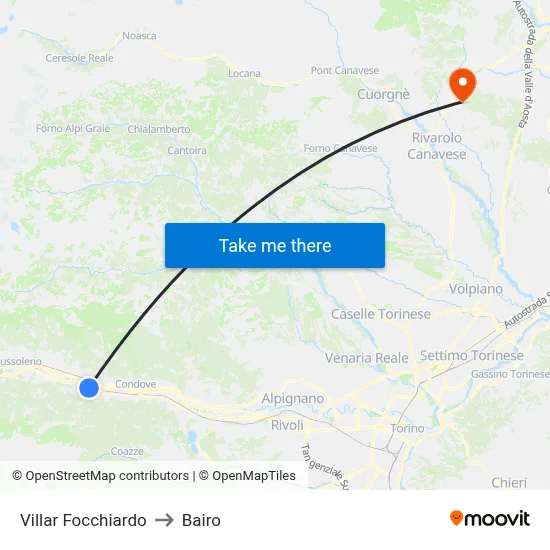Villar Focchiardo to Bairo map