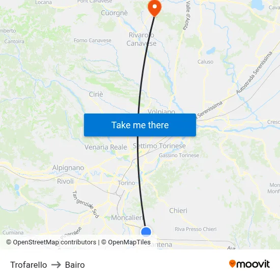 Trofarello to Bairo map