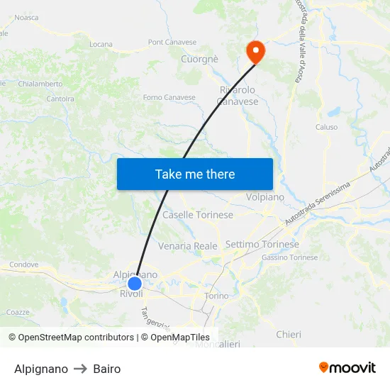 Alpignano to Bairo map