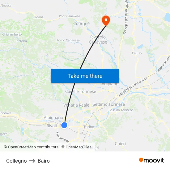 Collegno to Bairo map