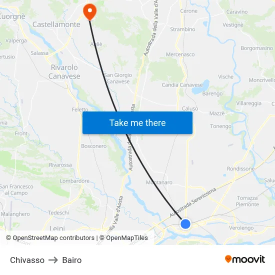 Chivasso to Bairo map