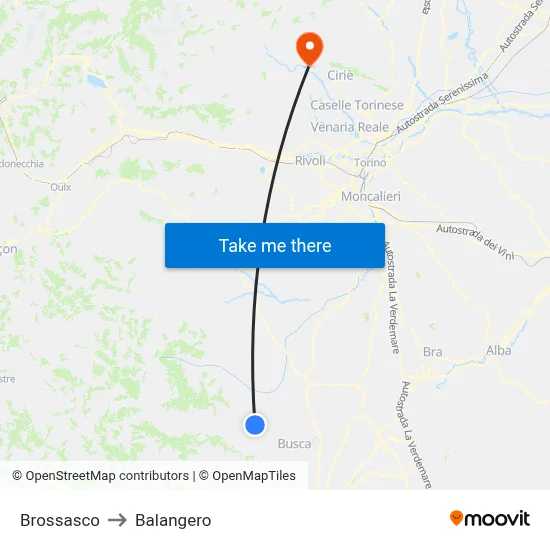 Brossasco to Balangero map