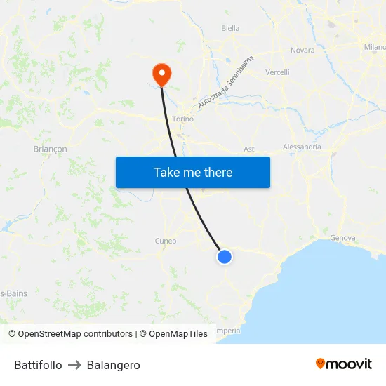 Battifollo to Balangero map