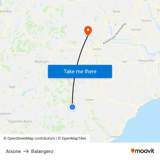 Aisone to Balangero map