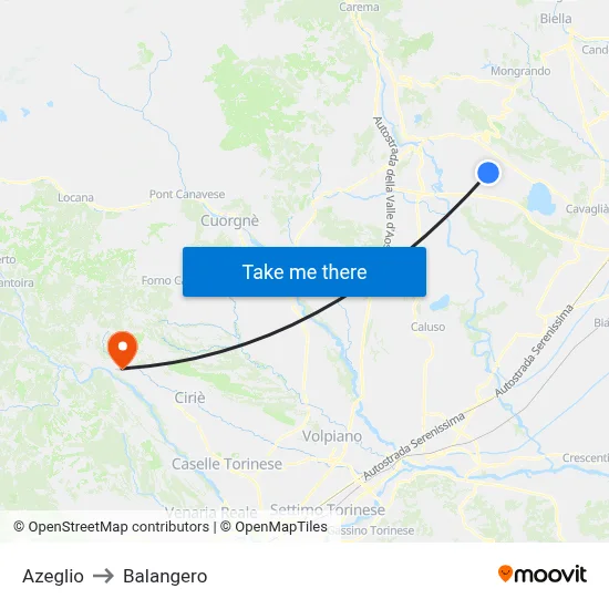 Azeglio to Balangero map
