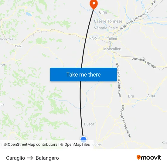 Caraglio to Balangero map