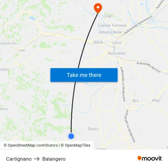 Cartignano to Balangero map