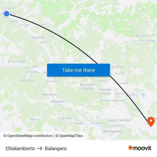 Chialamberto to Balangero map