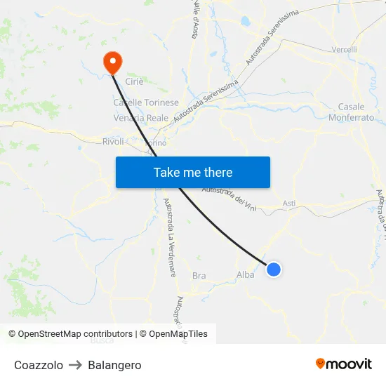 Coazzolo to Balangero map