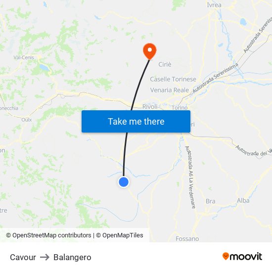 Cavour to Balangero map