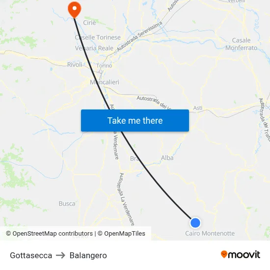 Gottasecca to Balangero map