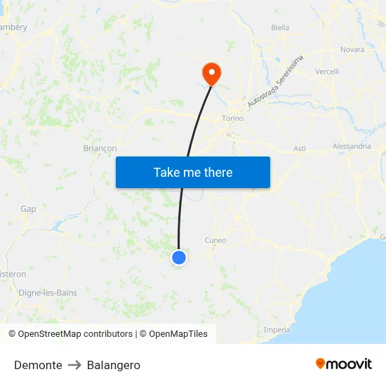 Demonte to Balangero map