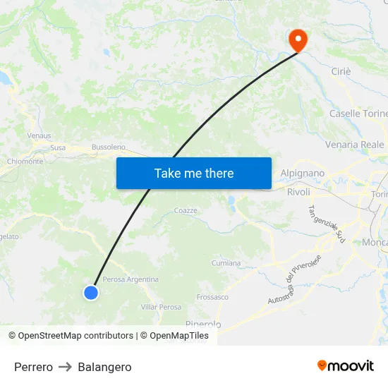 Perrero to Balangero map
