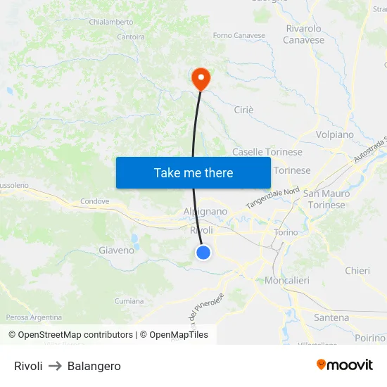 Rivoli to Balangero map