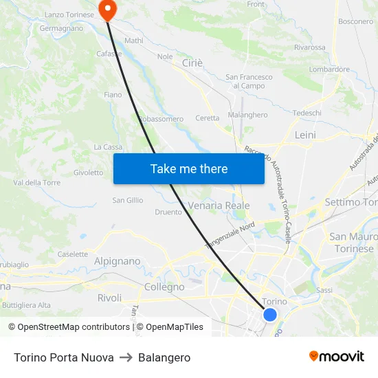 Turin Porta Nuova to Balangero map