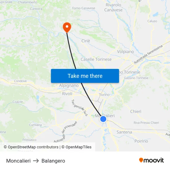 Moncalieri to Balangero map
