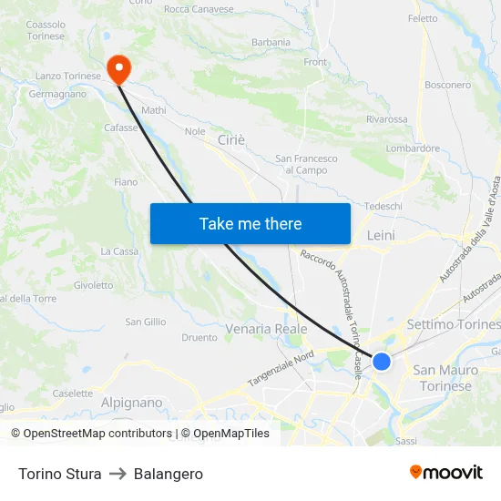 Turin Stura to Balangero map