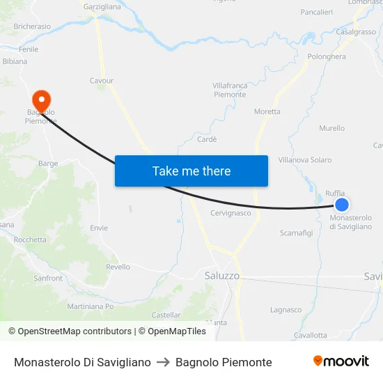 Monasterolo Di Savigliano to Bagnolo Piemonte map