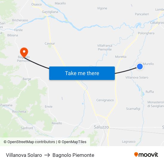 Villanova Solaro to Bagnolo Piemonte map