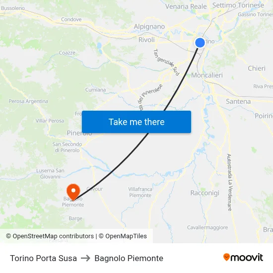 Turin Porta Susa to Bagnolo Piemonte map