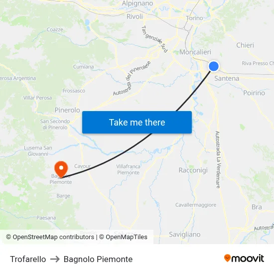 Trofarello to Bagnolo Piemonte map