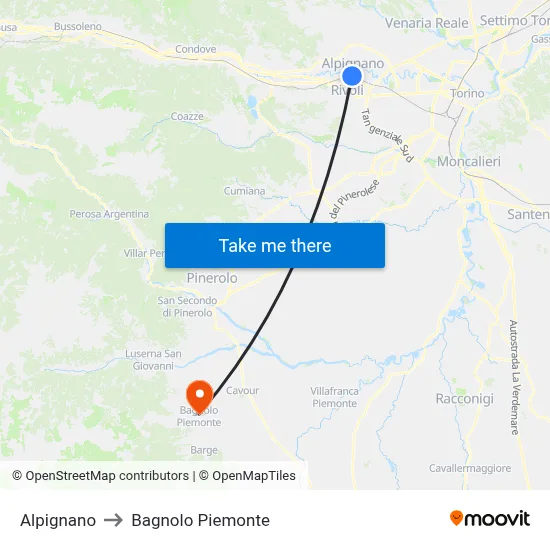 Alpignano to Bagnolo Piemonte map