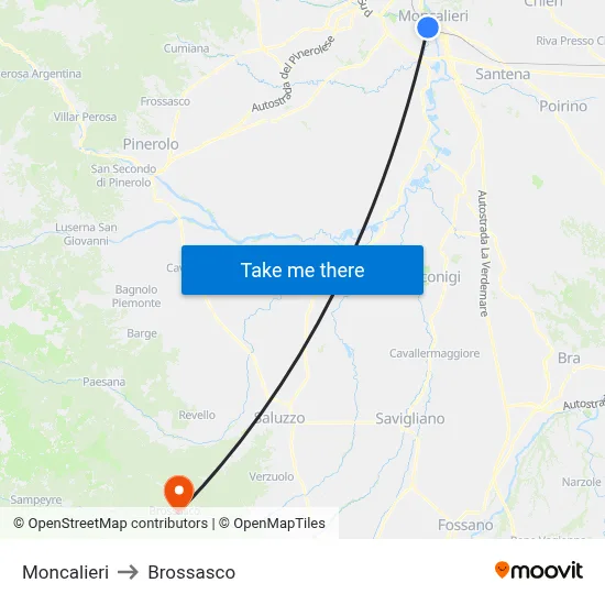Moncalieri to Brossasco map