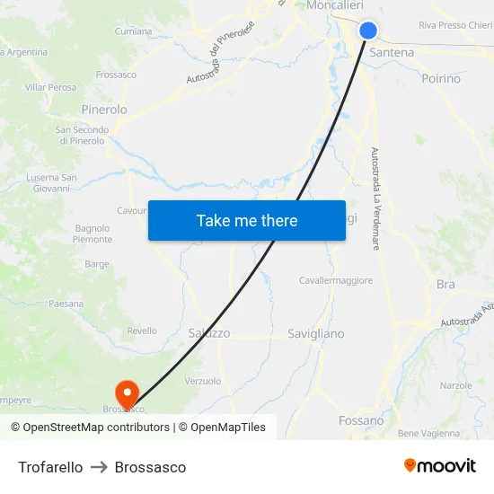 Trofarello to Brossasco map