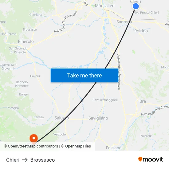 Chieri to Brossasco map