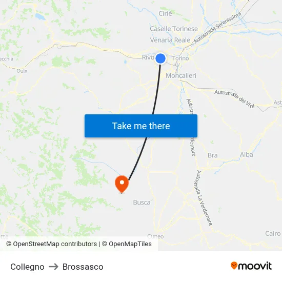 Collegno to Brossasco map